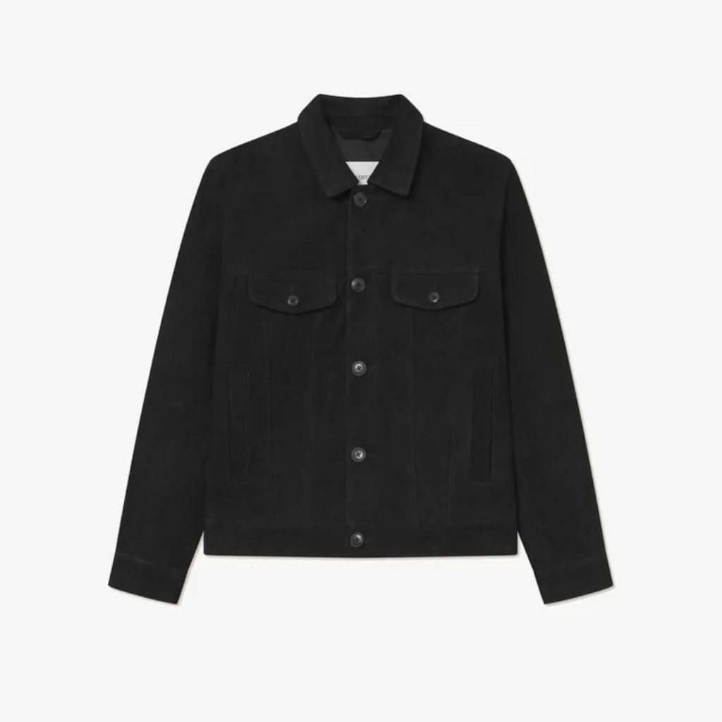 Les Deux Micah Black Suede Button Lined Jacket Medium Nwt $600
